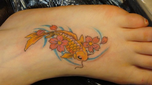 Cute Yellow Little Koi Fish Tattoos