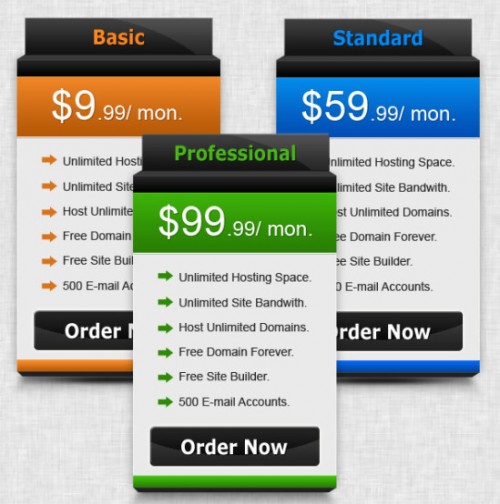 Free Semi 3D Pricing Table