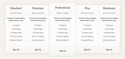Simple Pricing Table PSD