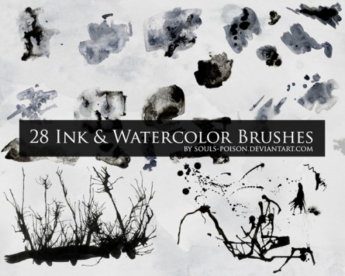 28 Ink and Watercolor Brushes for Photoshop