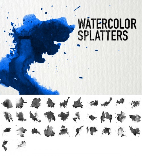 32 High Resolution Watercolor Splatter Brushes